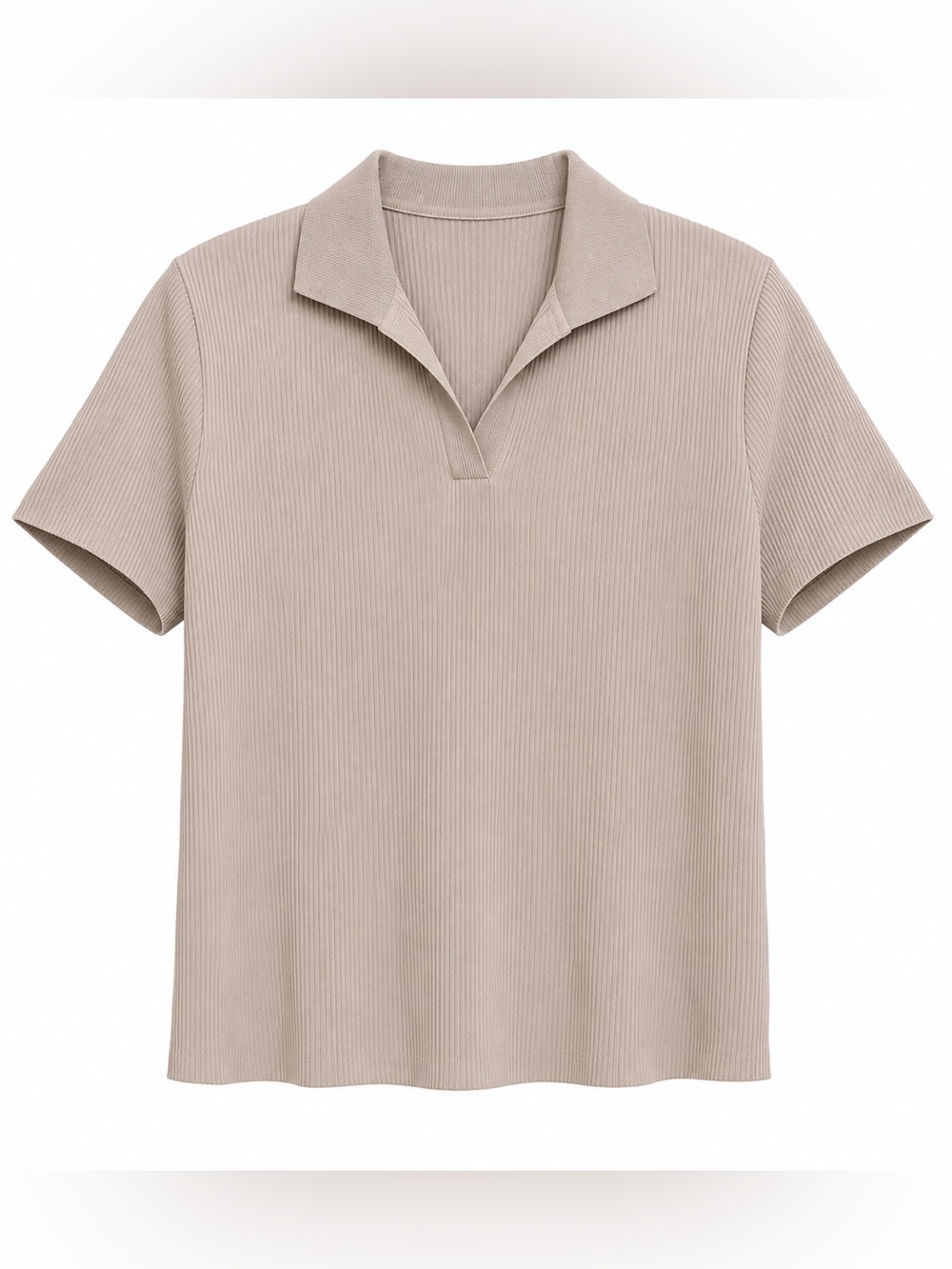 Vintage Korean Albatross Nylon Ribbed Short Sleeve Polo Soft Beige